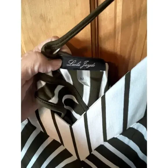 Laila Jayde‎ Olive Green White Striped Sleeveless Casual Dress NWOT - Picture 3 of 4